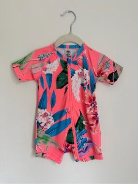 BONDS Floral Short-Sleeve Zip Front Swimsuit (Size 6-12m)